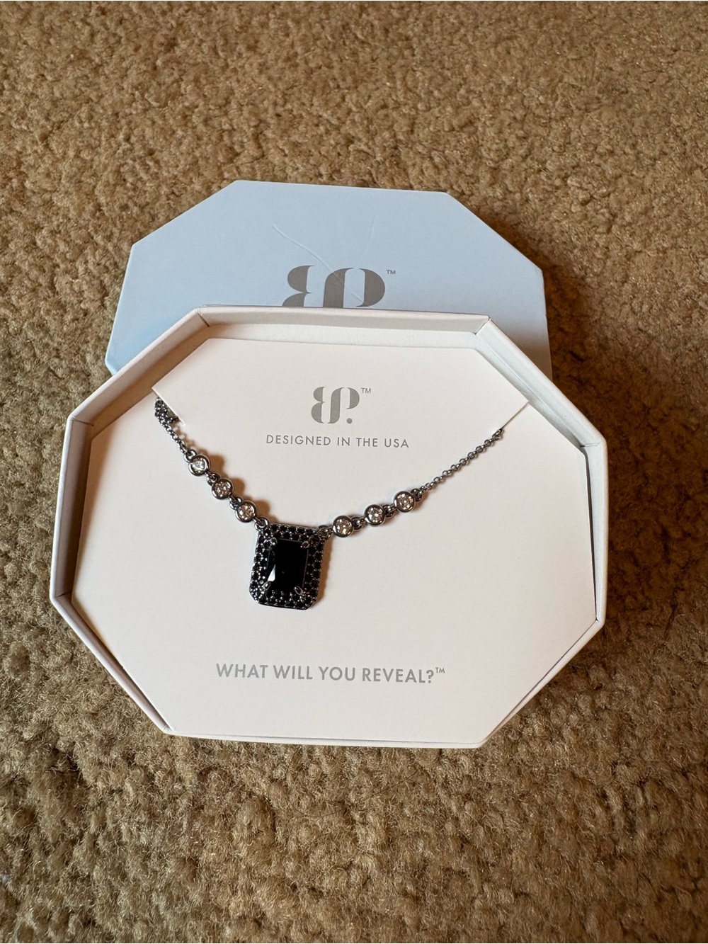 Black Square Crystal Pendant Necklace - Designed in the USA